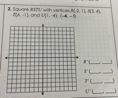 Square RSTU with vertices R(-2,1), S(3,4) T(6,-1) and U(1,-4) : (-4,-1)