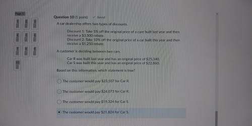 A car dealership offers two types of discount.

Discount 1: Take 5% off the original price of a ca