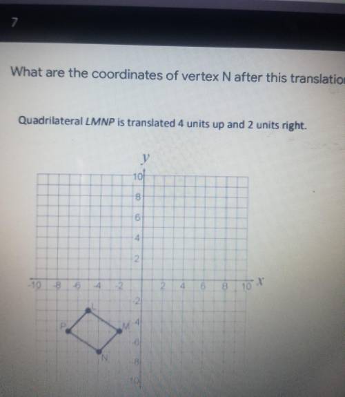 What are the coordinates of vertex N after this translation? * Quadrilateral LMNP is translated 4 u