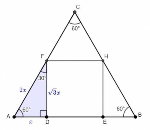 Square DEFG is inscribed in equilateral triangle ABC with a side length of 3+2√3.

Find: area of th