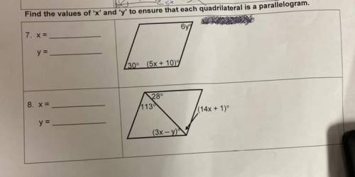 Find the values of x' and

y to ensure that each quadrilateral is a parallelogram.
please answer b