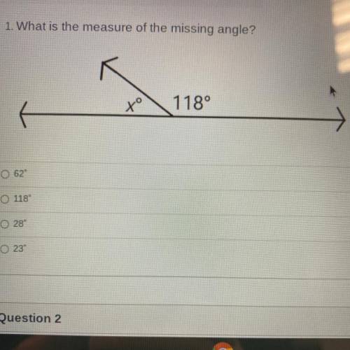 What is the measure of the missing angle?
A
to
118°