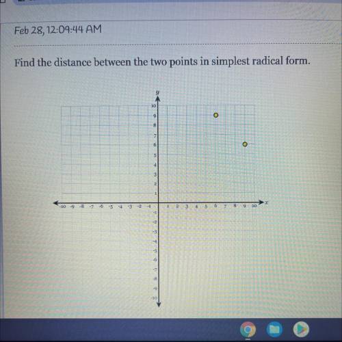 Find the distance between the two points in simplest radical form