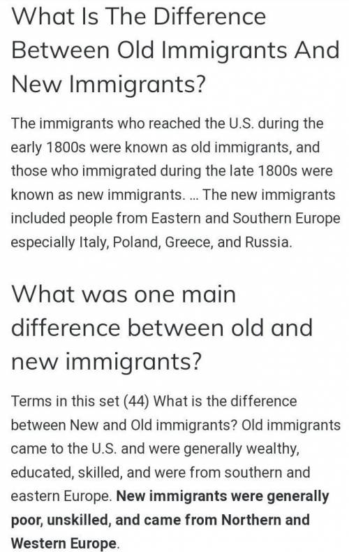 Old vs. New Waves of Immigration

Complete the chart for similarities and difference between Old an