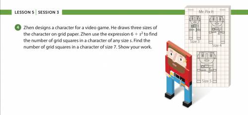 Zhen designs a character for a video game. He draws three sizes of the character on grid paper. Zhe