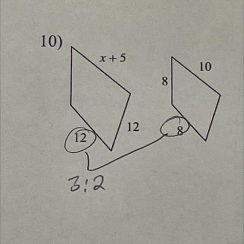 Solve for x. The polygons in the pair are similar. The scale factor is 3:2