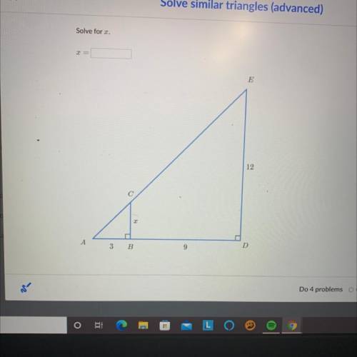 Solve for x
E
12
c
А
D
3 B
9