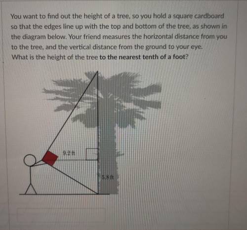 You want to find out the height of a tree, so you hold a square cardboard so that the edges line up