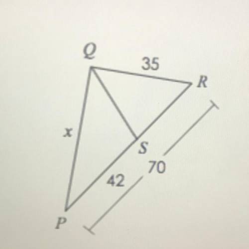If QS represents an angle bisector, solve for x. Show all your work for credit.