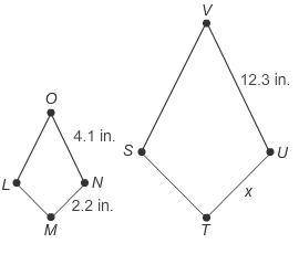 Asap

Quadrilaterals LMNO and STUV are similar.
What is the value of x in inches?
In quadrilateral