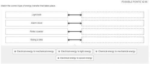 Match the correct type of energy transfer that takes place.