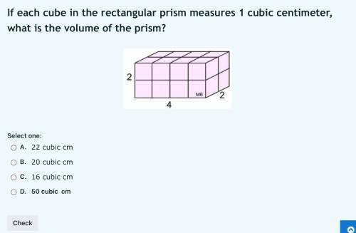 If each cube in the rectangular prism measures 1 cubic centimeter, what is the volume of the prism?
