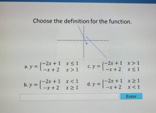 Choose the definition for the function. 5-2x + 1 x < 1 a. y = -x+2 x > 1 c. y = -2x + 1 x >
