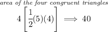\stackrel{\textit{area of the four congruent triangles}}{4\left[ \cfrac{1}{2}(5)(4) \right]\implies 40}