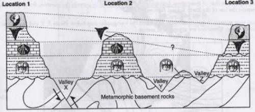 1) Base your question below on the geologic cross section shown below, which shows a view of rock l