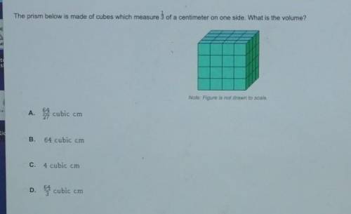 The prism below is made of cubes which measure of a centimeter on one side. What is the volume Note