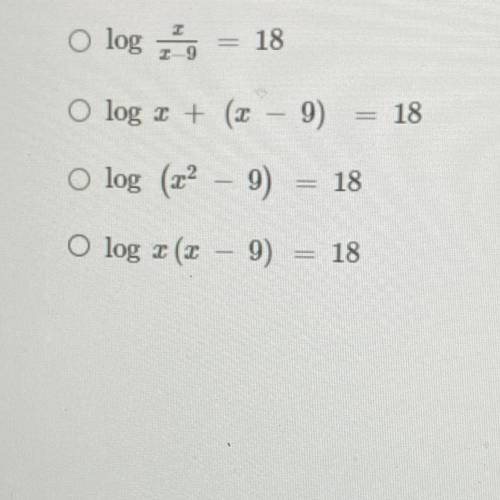 Determine the correct set up for: log x + log (x-9) = 18
