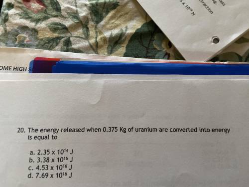 The energy released when 0.375 Kg of uranium are converted into energy is equal to