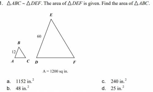 ABC  DEF. The area of DEF is given. Find the area of ABC.