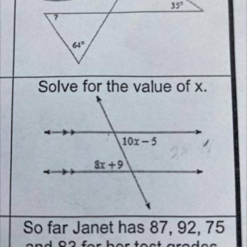 Solve for the value of x.
10x-5
8x+9