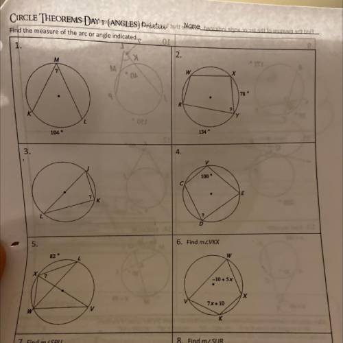 CIRCLE THEOREMS DAY 1 (ANGLES) Practiu
1
Find the measure of the arc or angle indicated.