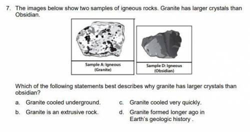 (The images below show two samples of igneous rocks. Granite has larger crystals than

Obsidian.)