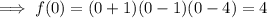 \implies f(0) = (0 + 1)(0- 1)(0-4)=4