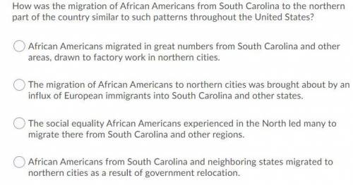 How was the migration of African Americans from South Carolina to the northern part of the country