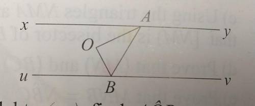 If (xy) is parallel to (uv), find the measure of angle AOB
