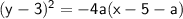 \mathsf{(y-3)^2=-4a(x-5-a)}