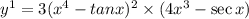 y^1=3(x^4-tanx)^2\times(4x^3-\sec x)