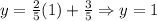 y=\frac{2}{5}(1)+\frac{3}{5}\Rightarrow y=1