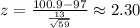 z=\frac{100.9-97}{\frac{13}{\sqrt{59}}}\approx2.30